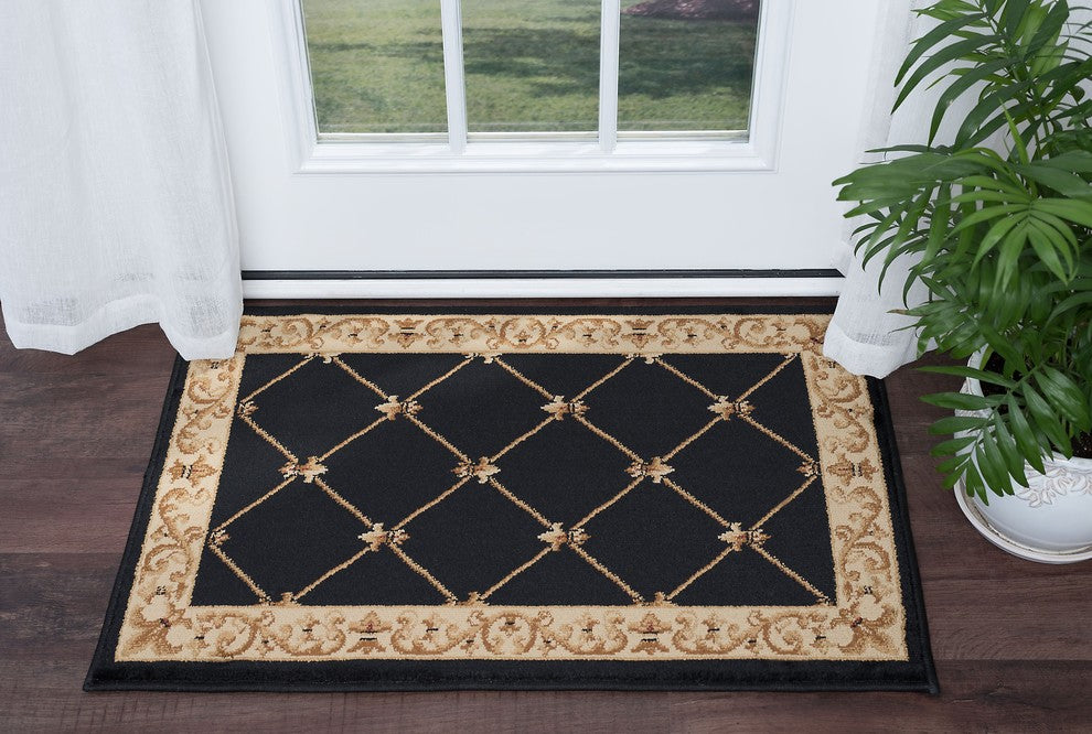 Orleans Traditional Border Area Rug, Black, 2'x3'