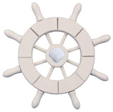 White Decorative Ship Wheel With Seashell 6'', Boat Steering Wheel Decoration