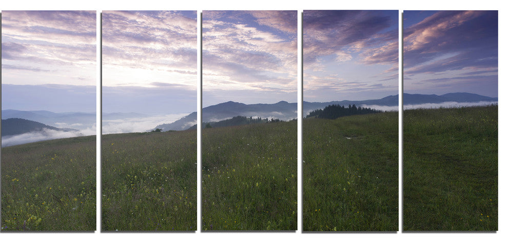 Mountain Plateau at Evening, Landscape Canvas Art Print, 60"x28", 5 Panels