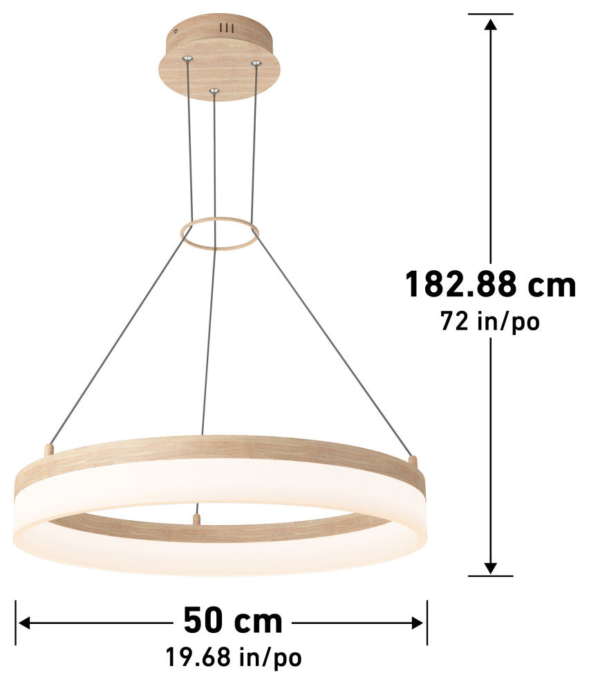 Artika Optical Ring LED Pendant Ceiling Light, Wood - Multiple CCT