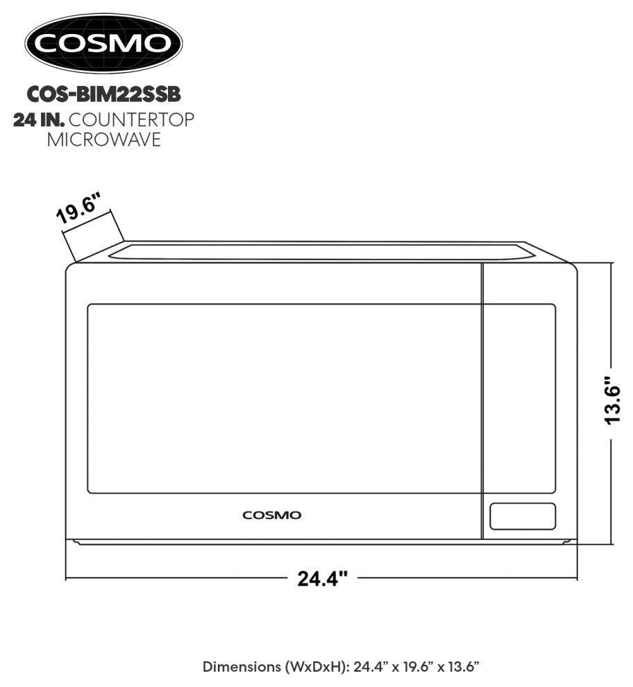 24" Countertop Microwave Oven, 1200W, 2.2 Cu. Ft. with Touch Presets