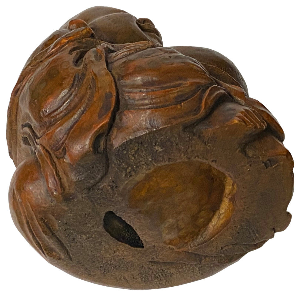 Chinese Bamboo Carved Happy Buddha Ru Yi Figure Display, Hws2177