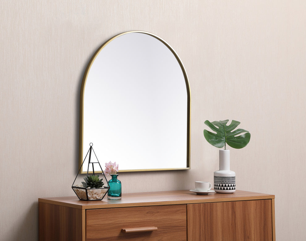Metal Frame Arch Mirror 30X30 Inch, Brass