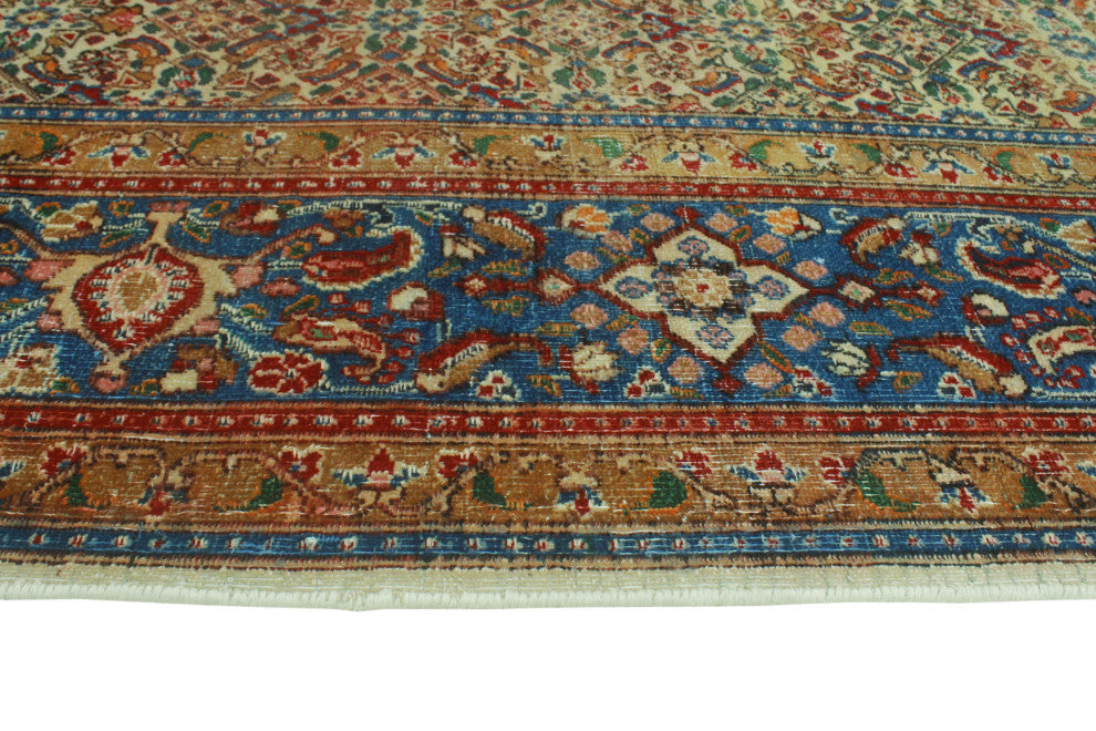 Fine Vintage Distressed Zavrina Ivory/Blue Rug, 6'7x9'10