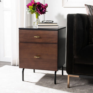 Safavieh Genevieve 2 Drawer Nightstand, Walnut/Black