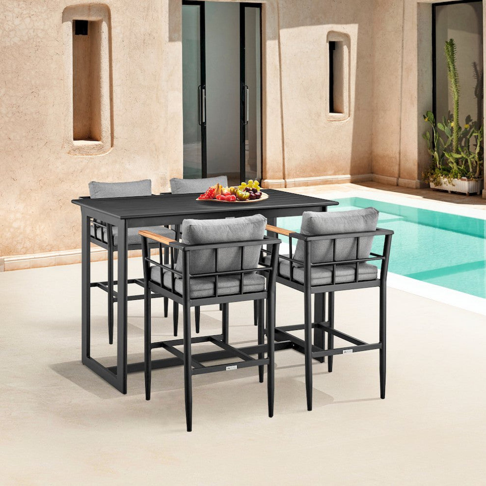 Outdoor Patio Counter or Bar Height Bar Stool in Aluminum and Teak