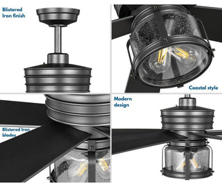 Midvale 5-Blade 56" AC Motor 2-Light Coastal Ceiling Fan, Blistered Iron