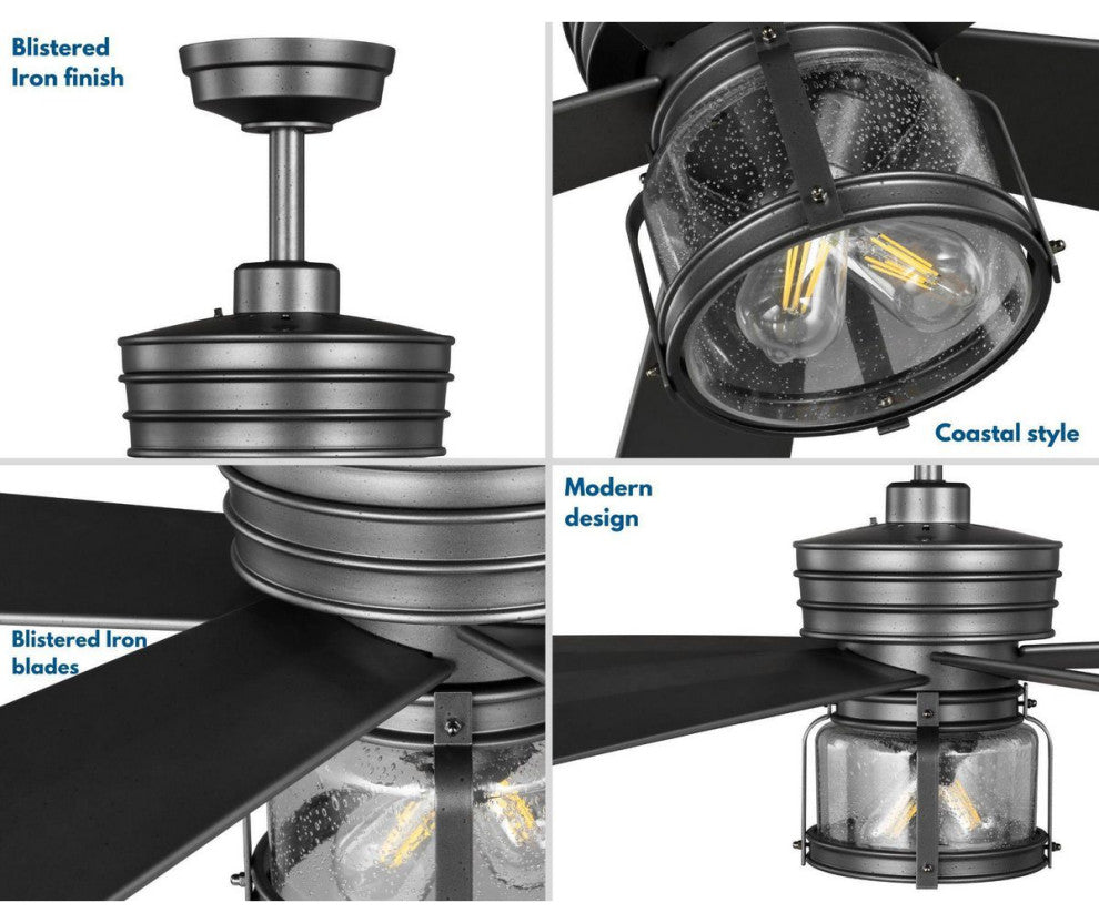 Midvale 5-Blade 56" AC Motor 2-Light Coastal Ceiling Fan, Blistered Iron