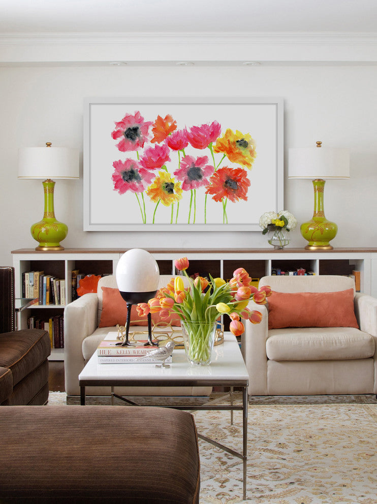 Marmont Hill, "Bold Zinnias" by Thimble Sparrow Framed Painting Print, 36x24
