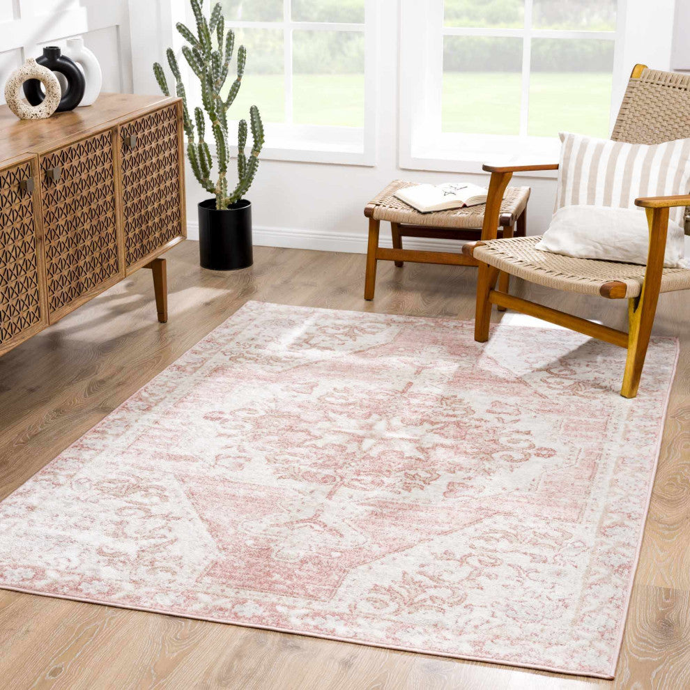 Hauteloom Snead Area Rug, Pale Pink/Plum/Peach, 6'7"x9'2"