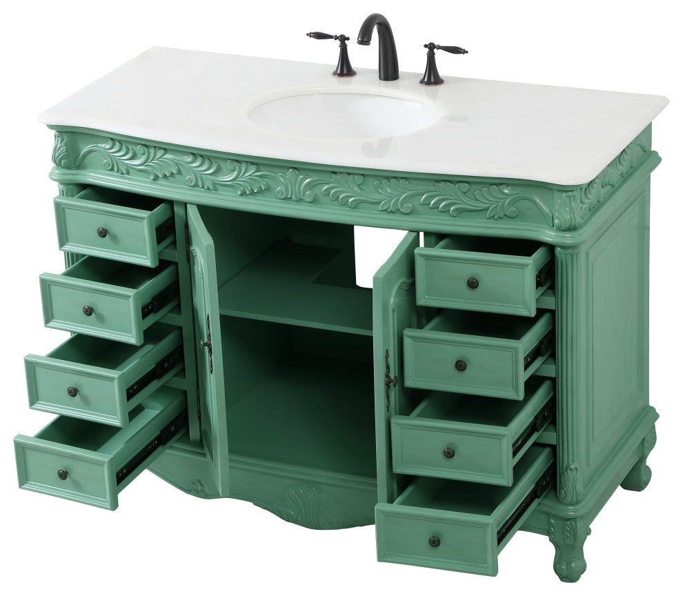 48" Single Bathroom Vanity, Vintage Mint With Ivory White Quartz