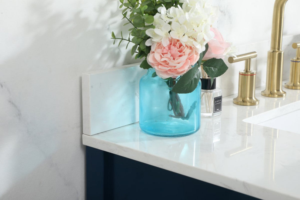 36" Single Bathroom Vanity, Blue, With Backsplash