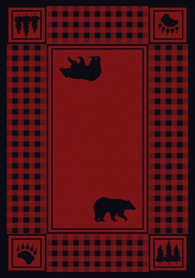 Bear Refuge Rug, Red, 4'x5', Rectangle