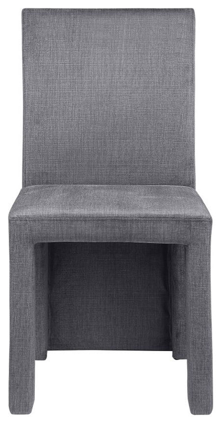 Set of 2 Fully Upholstered Dining Side Chairs With Solid Back, Gray
