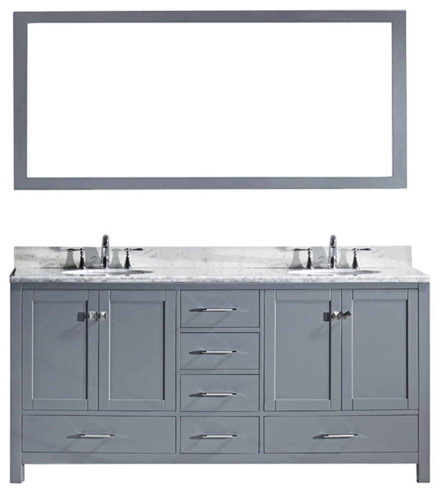 Caroline Avenue 72" Double Bathroom Vanity Set Gray, Marble Top