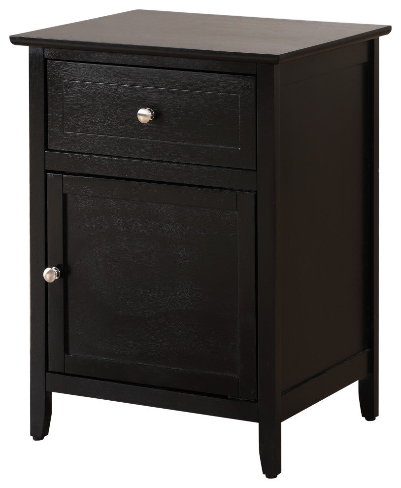 Izzy 1-Drawer, 1-Door Nightstand, Cherry, Black