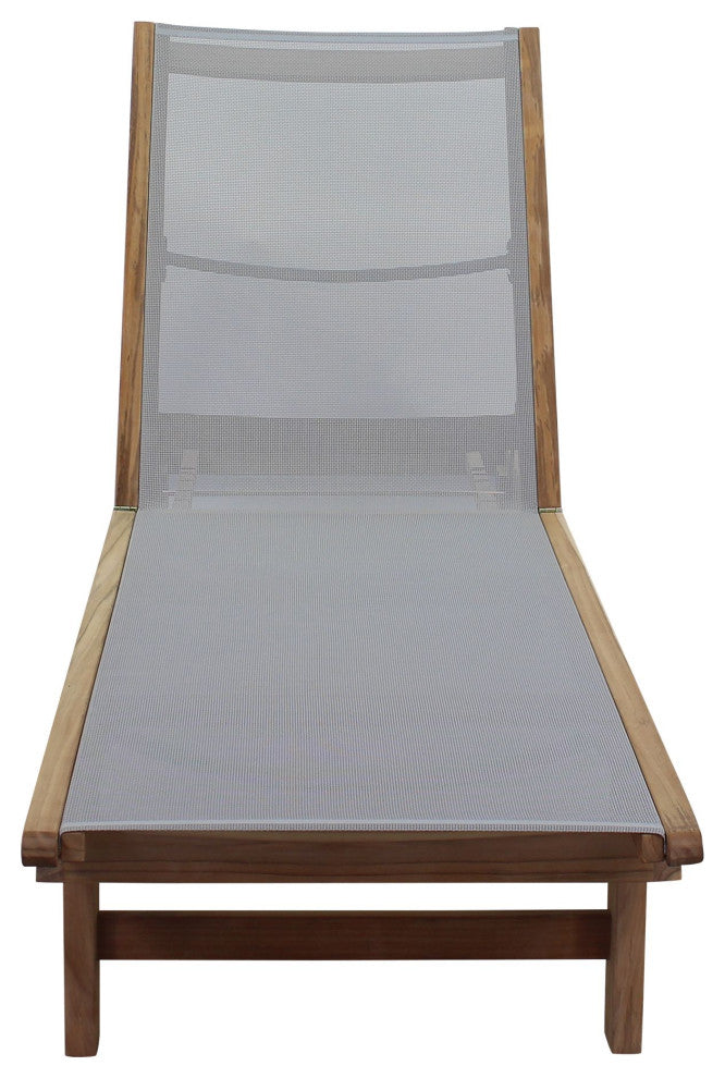 Courtyard Casual Deck Side Natural Teak Outdoor Sling Chaise Lounge Chair
