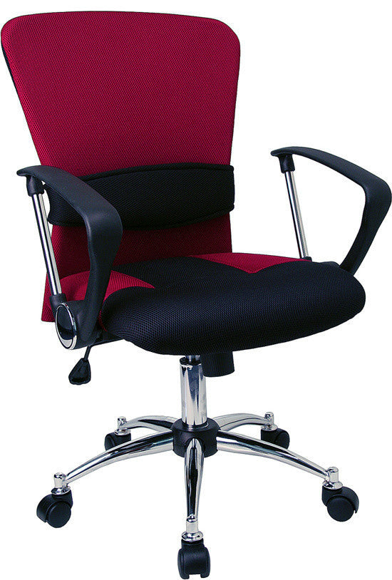 Mid-Back Burgundy Mesh Swivel Task Chair With Arms