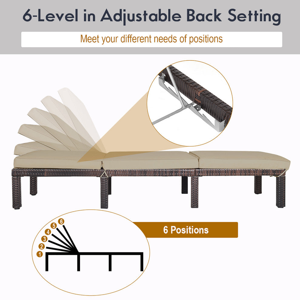 Costway 2PCS Outdoor Rattan Lounge Chair Chaise Recliner Adjustable Cushioned