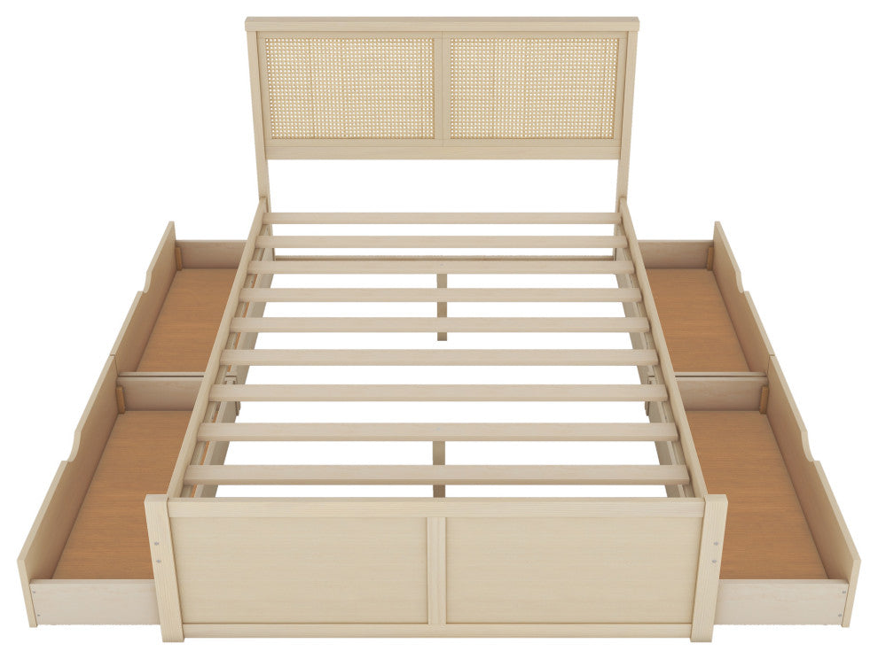 Gewnee Queen Size Wood Storage Platform Bed with 4 Drawers