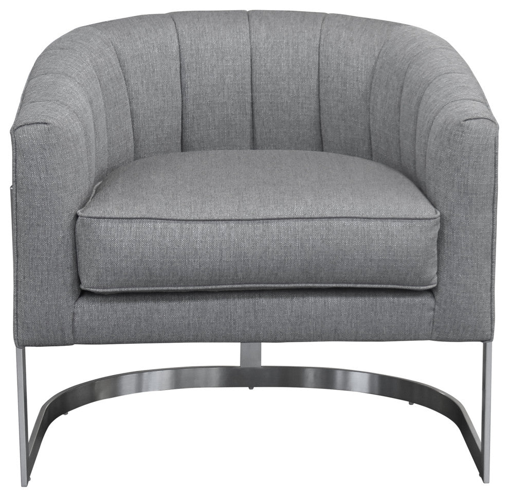 Paloma Accent Chair In Brushed Stainless Steel Finish, Gray Fabric
