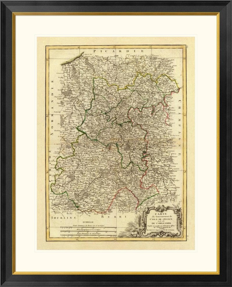 "Ile de France, Orleanois, 1771" Framed Digital Print by Rigobert Bonne, 32x40"
