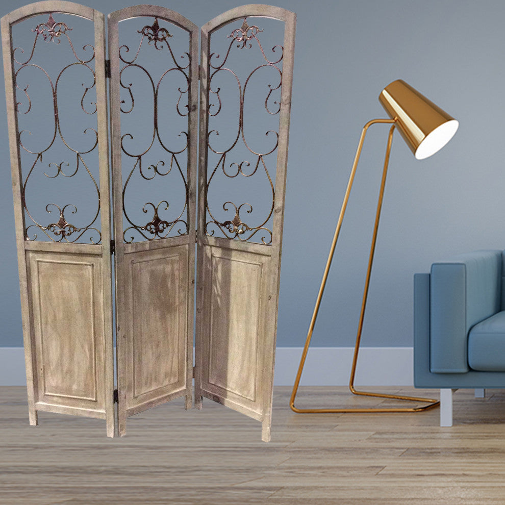 HomeRoots 1" x 68" x 48" Brown Wood Screen