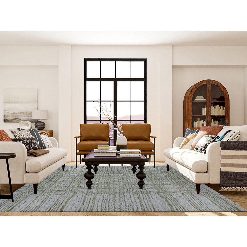 Goose Gray, Fine Jacquard Hand Loomed, Modern, Wool and Silk, Rug, 7'10"x9'9"