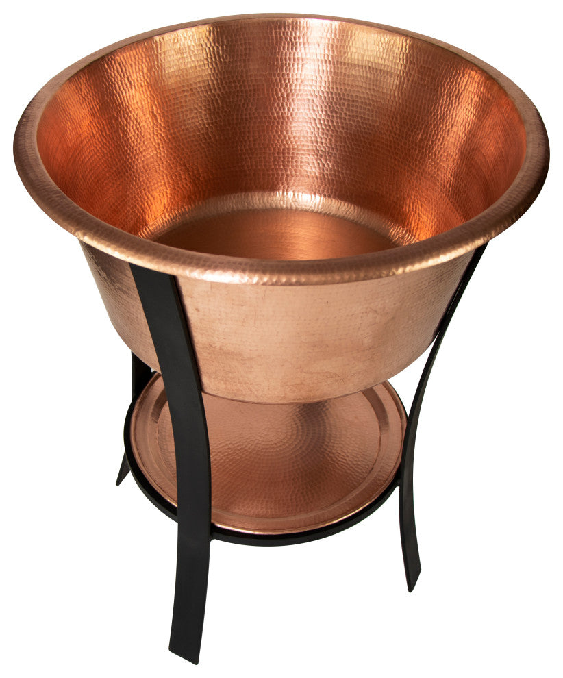 24" Round Bucket Hammered Copper Cooler, 16 Gauge