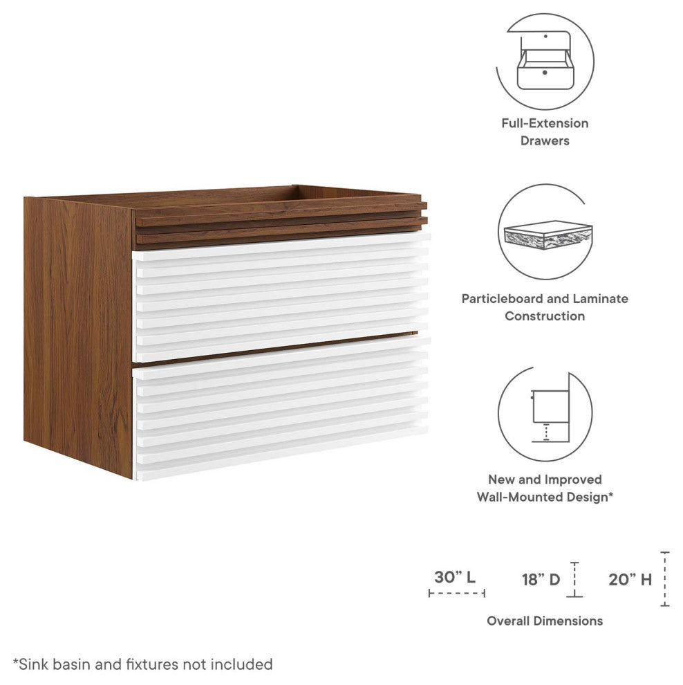Render 30" Wall-Mount Bathroom Vanity, White Walnut