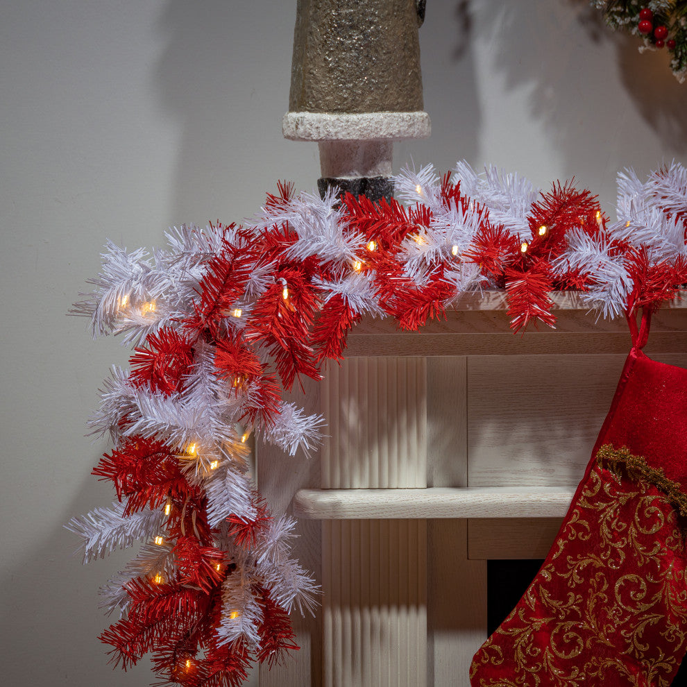 9' Pre Lit White/Red Garland With Warm White and Multicolor B?O LED Lights