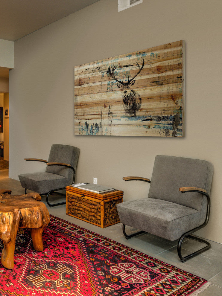 "Looking for the Herd" Painting Print on Natural Pine Wood, 36"x24"