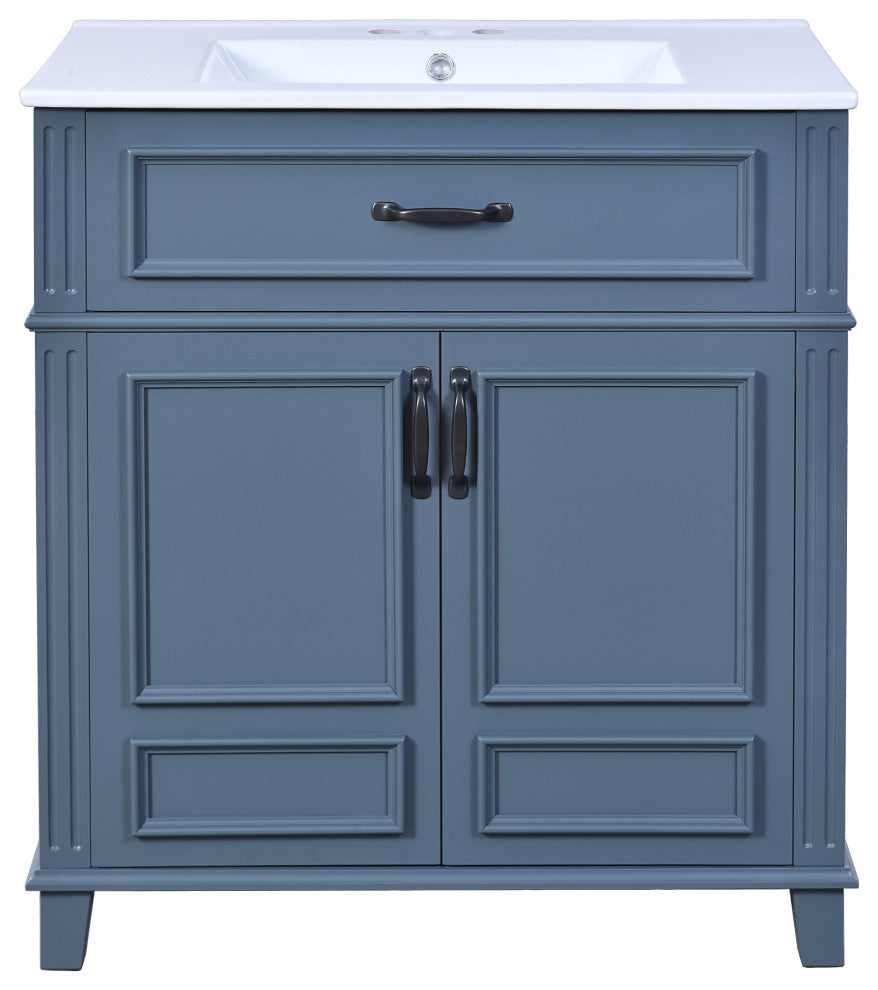 30 inches Freestanding Bath Vanity Set, Blue, Integrated Ceramic Sink