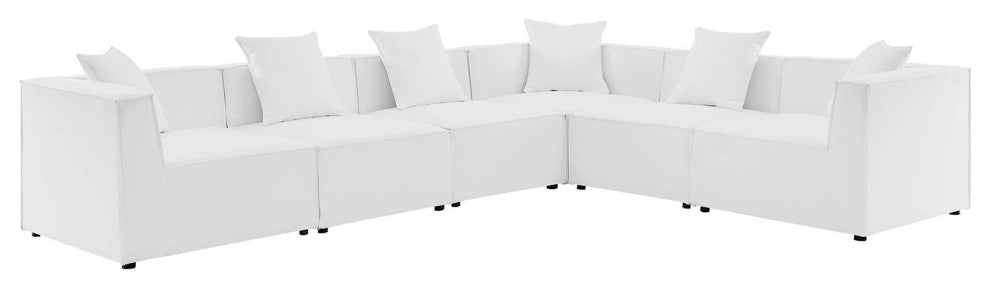 Lounge Sectional Sofa Set, Fabric, White, Modern, Outdoor Patio Balcony Garden