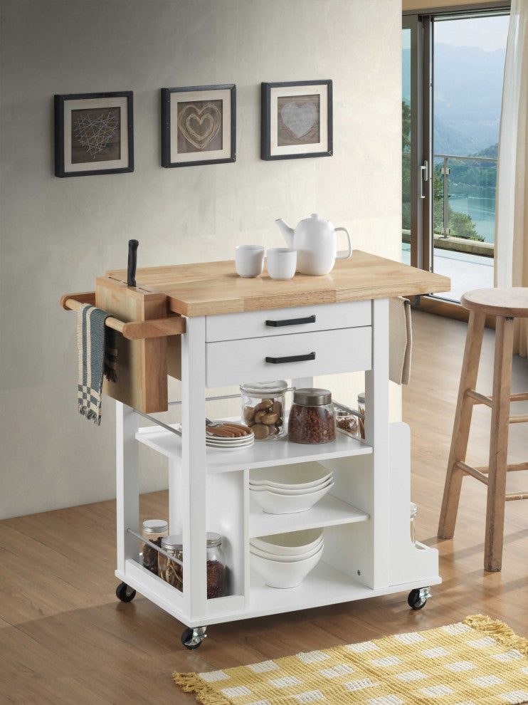 HomeRoots 19" X 35" X 35" Natural White Wood Casters Kitchen Cart
