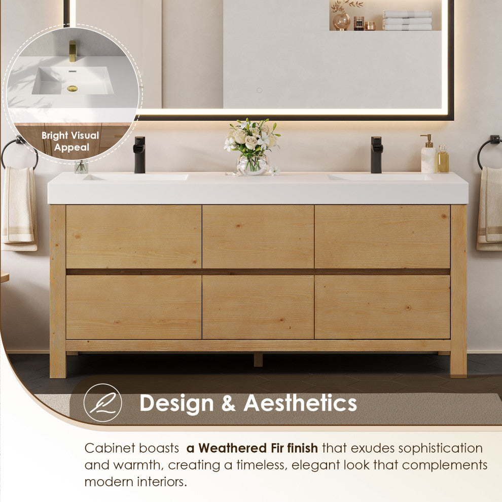 Cascadia Bathroom Vanity, Weathered Fir, 72", No Mirror