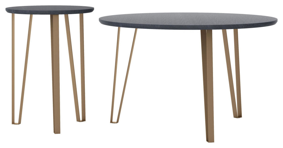 Sofa Side Table, Round, Steel Metal, Wood, Black, Gold, Mid Century Hospitality