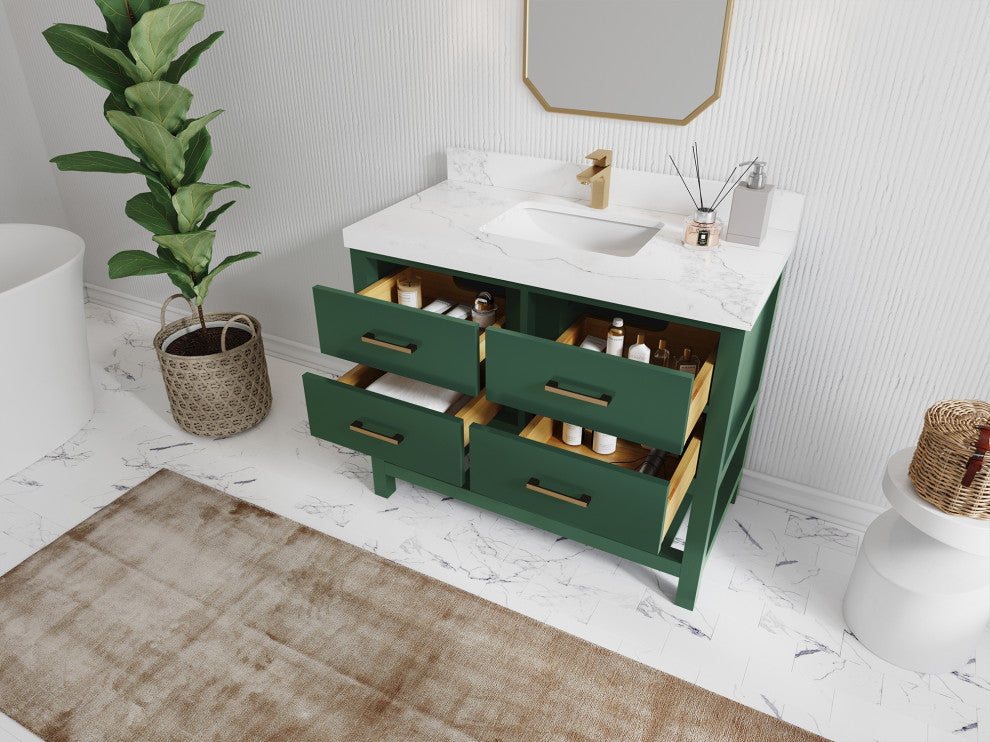 Parker 42 Single Sink Bath Vanity in Lafayette Green  2" Carrara Quartz