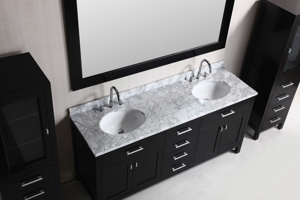 London 72" Double Sink Vanity Set With 2 Matching Linen Cabinet, Espresso