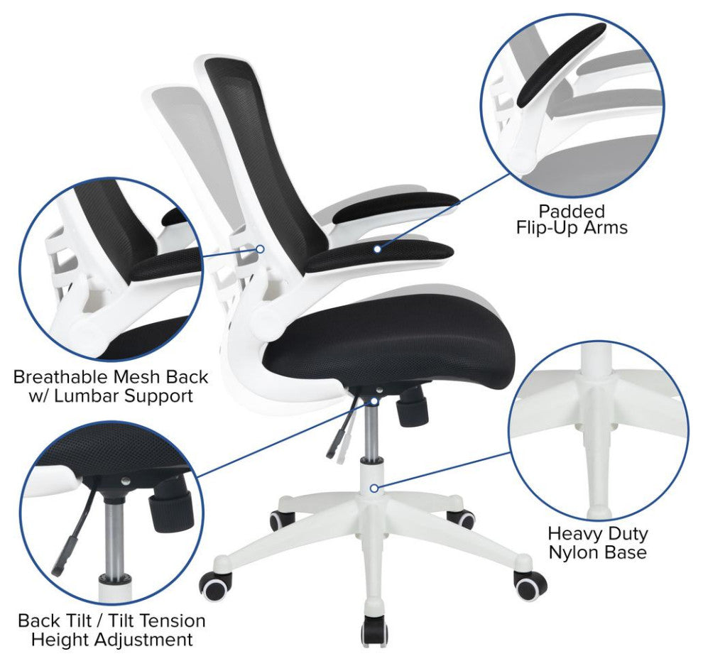 Mid-Back Black Mesh Swivel Ergonomic Task Office Chair with White Frame and...