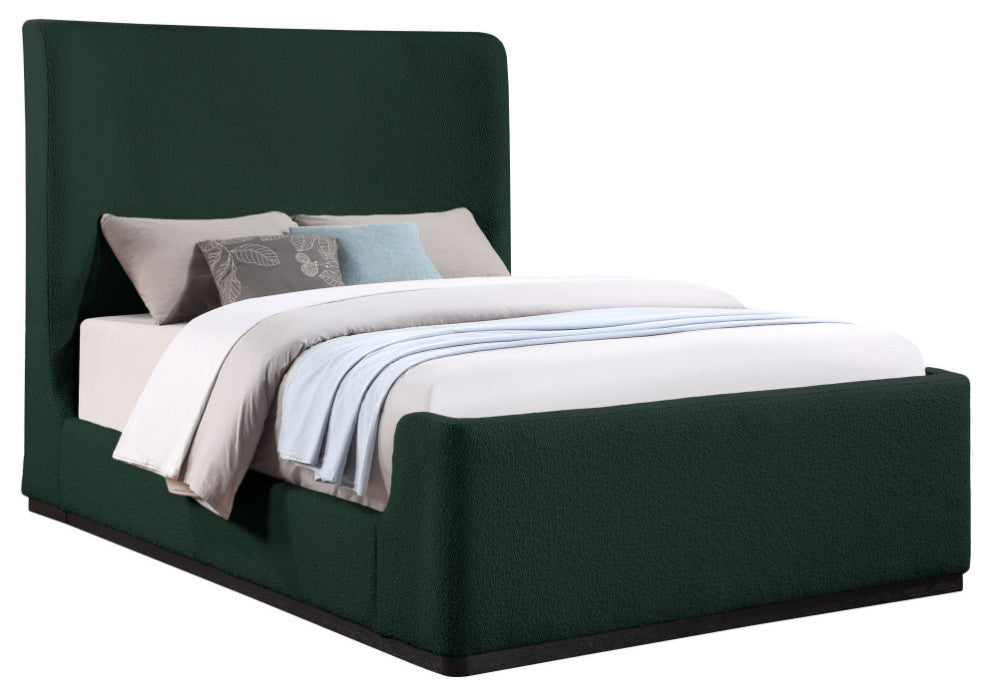 Oliver Boucle Fabric Upholstered Bed, Green, Queen