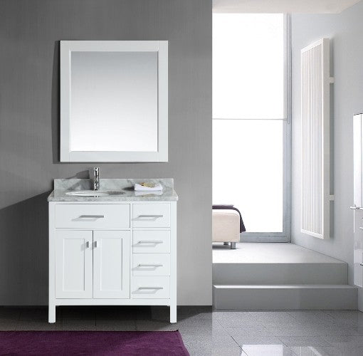 London 36" Single Sink Vanity Set, Drawers on Right, White