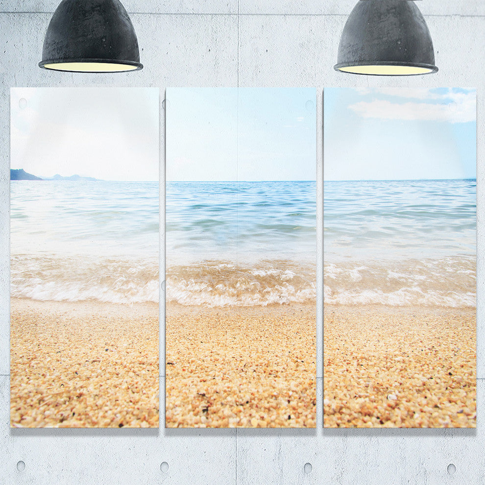"Blue Seashore With Pebble Stones" Metal Wall Art, 3 Panels, 36"x28"