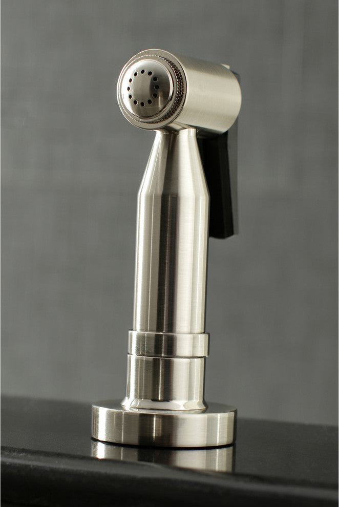Kingston Two-Handle Gooseneck Bridge Kitchen Faucet Sprayer, Brushed Nickel