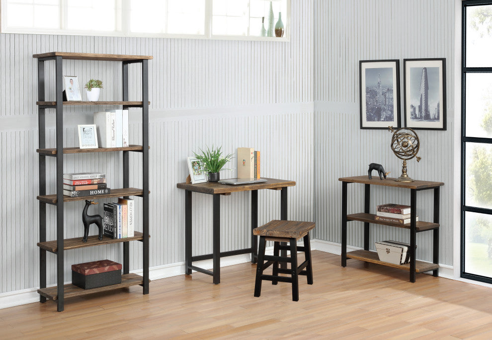 Pomona 70"H 5-Shelf Metal and Solid Wood Bookcase