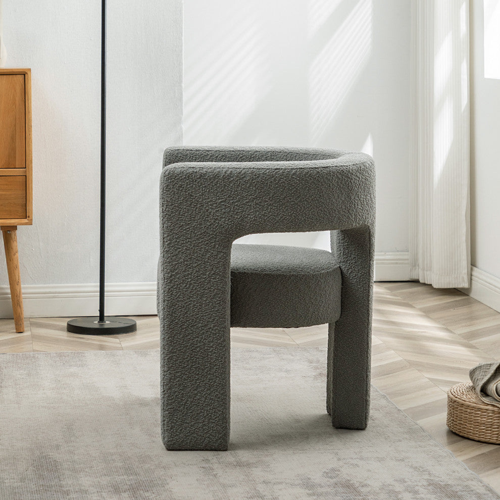 28" Wide Boucle Upholstered Square Armchair, Light Gray