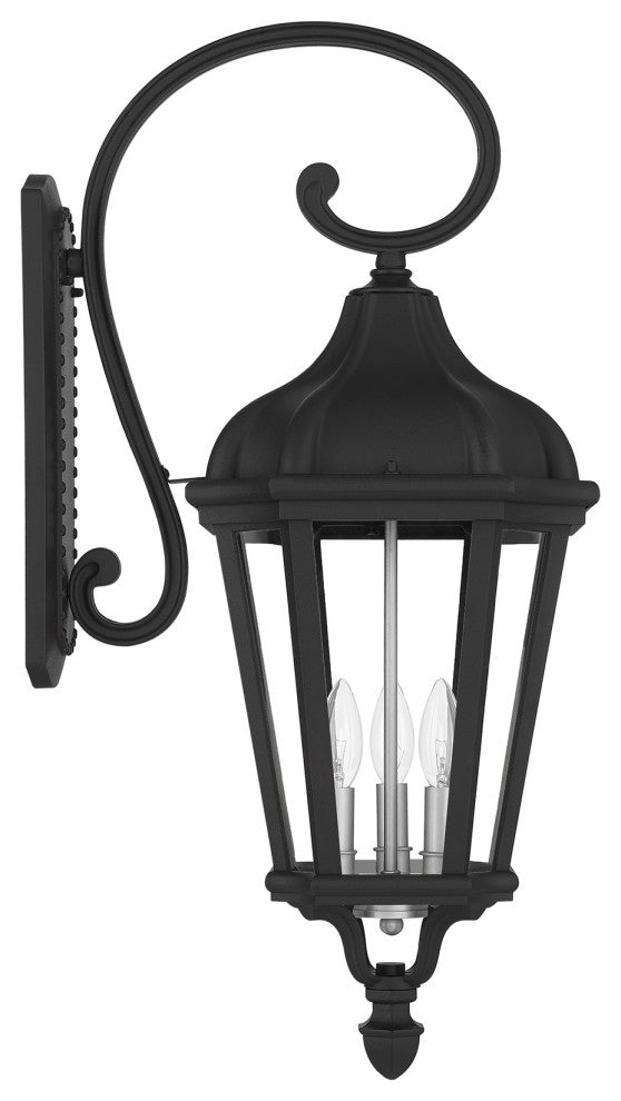 Morgan 3 Light Textured Black, Antique Silver Cluster Large Outdoor Wall Lantern