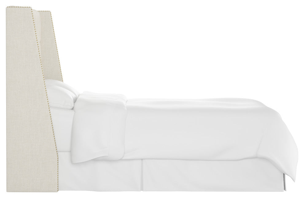 Williams Full Nail Button Wingback Headboard, Linen Talc
