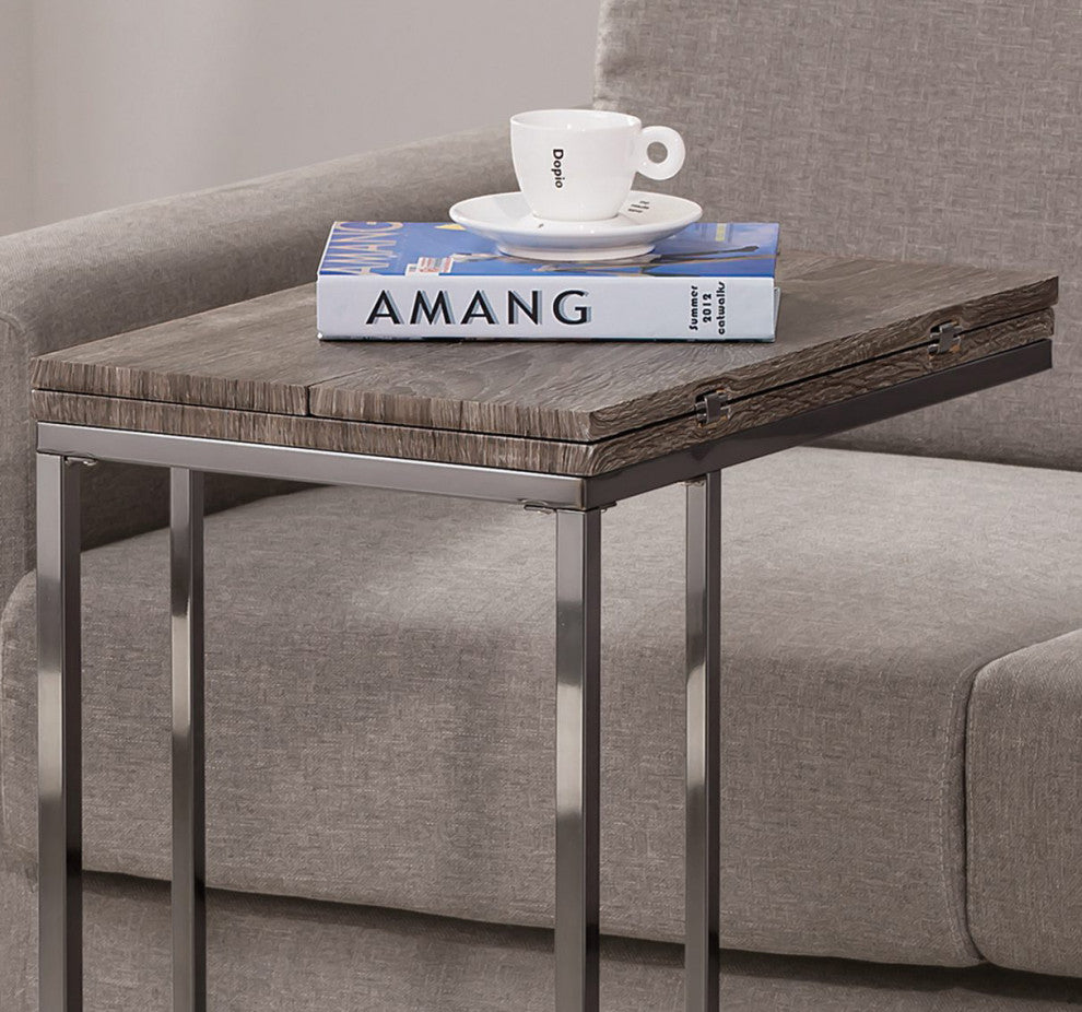 Snack Table With Nickel Base, Weathered Gray