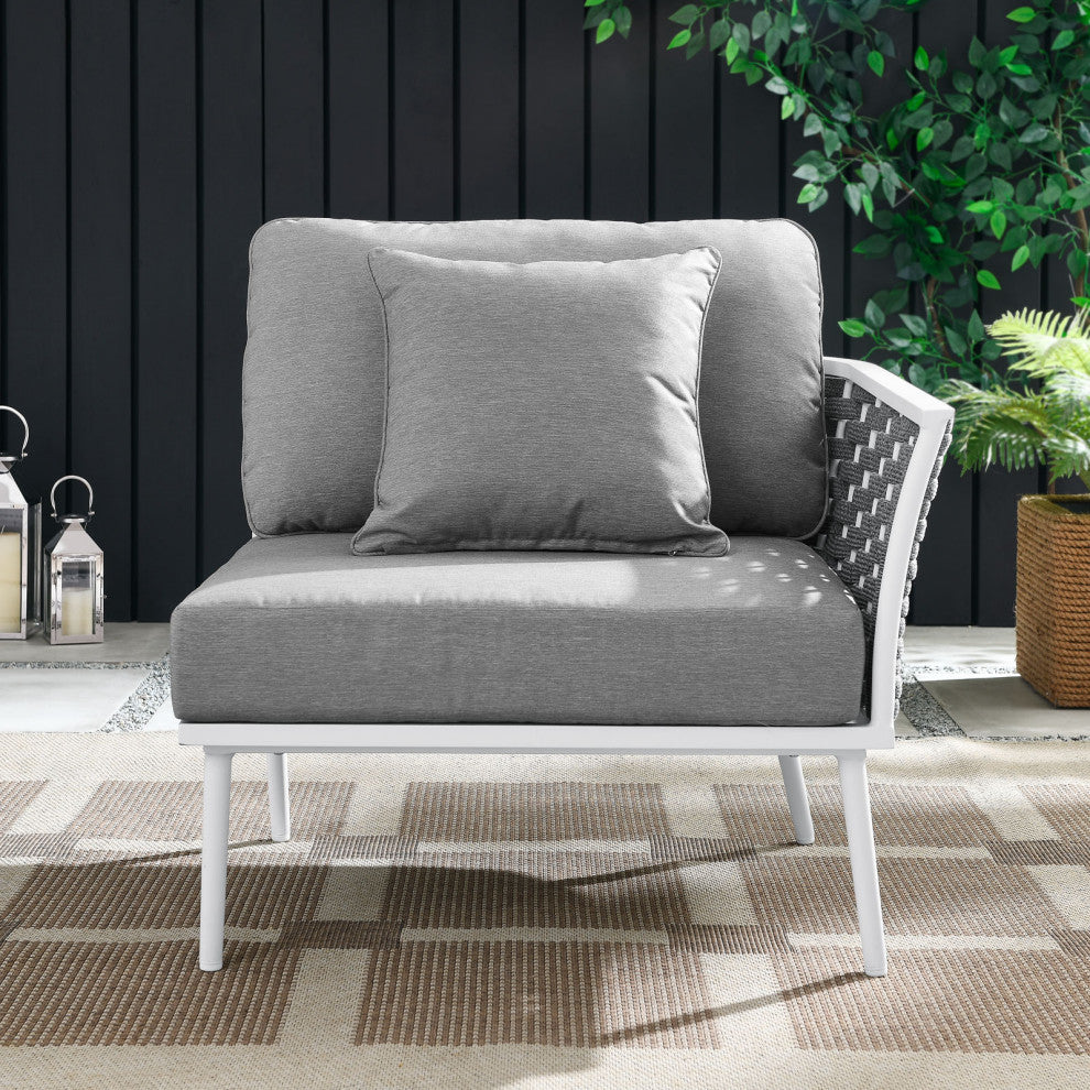 Lounge Chair, White Gray, Aluminum, Modern, Outdoor Patio Hospitality